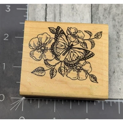 Sello de goma detallado de flores de mariposa rama madera #i103 Foto 1 de 3