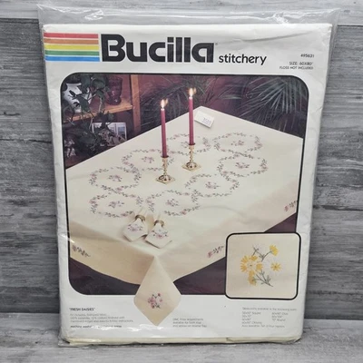 Bucilla Table Cloth 60x80 Stamped Embroidery Kit Fresh Daisies #495631 USA NIP - Image 1 of 4