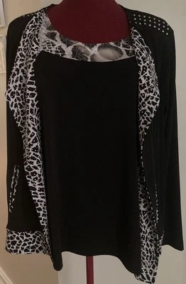 Chicos Sz 2 (Lg 14)  Animal Print Silver Studded Open Front Moto Jacket & Tank - Image 1 of 4