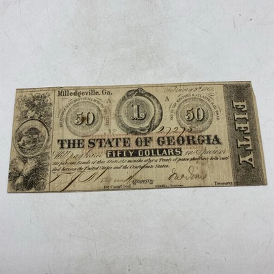 1863 Confederate $50 Fifty Dollar Note Bill 21 - Image 1 of 4