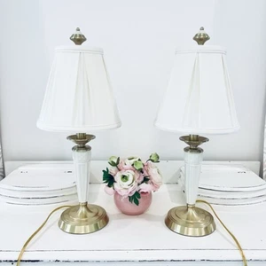 VTG Pair Lenox Quoizel Table Lamps Petite 25" Brass Bedroom Boudoir Set Classic - Picture 1 of 12