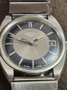 VINTAGE ROTARY 21J AUTOMATIC WRISTWATCH - BLUE GREY BULLSEYE DIAL 35 mm Working - Picture 1 of 18