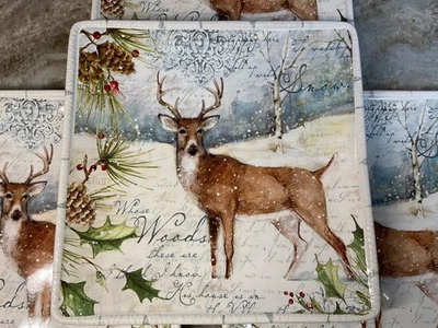 Square Dinner Plates Winter's Lodge Certified International 10.5 in Set Of 4 New - Image 1 of 4