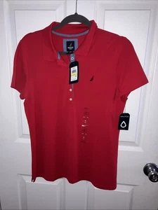 Nautica Women's Short Sleeve Button Placket Polo, Regatta Red, Medium - NWT - Picture 1 of 5