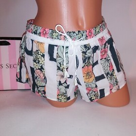 Victoria Secret Sleep Shorts Small Sleepwear White Black Floral Logo Pajama New