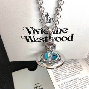 Vivienne Westwood Tiny Orb Necklace Rhinestone Blue Silver Outlet authentic