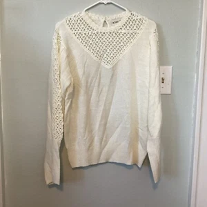 VTG Brownstone Studio Women’s Size Large Ivory Open Knit Sweater Long Sleeve - Picture 1 of 11