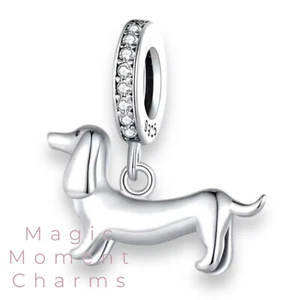SAUSAGE Dog - Dachhsund - Weiner European Charm & Pouch- Sterling Silver 925 - Picture 1 of 7