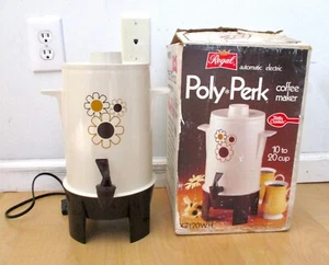 Vtg MCM Regal Poly Perk 10-20 Cup Flower Power Electric Coffee Maker with Box - Picture 1 of 7