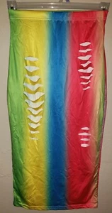 KLEINER NEUER zerrissener Damenrock Regenbogenstreifen figurbetont lang Stretch @@ - Bild 1 von 2