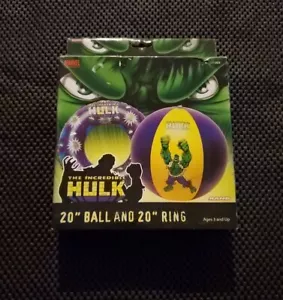 Nuovo Vintage Marvel 2003 Incredible Hulk Pallone da Spiaggia Gonfiabile per Bambini e Anello - Foto 1 di 2