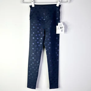 BEYOND YOGA Leggings Women XXS Blue Navy Daisy Shimmer Athleisure Stretch NWT - Picture 1 of 13