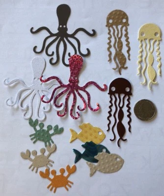 Troquelados ANIMALES MARINOS (8 piezas) pulpo • conchas•océano•medusas•pescado•cangrejos•arena•vacaciones Foto 1 de 4