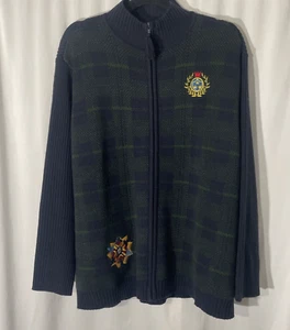 Crystal Kobe Women's Blue & Green Plaid Full Zip Sweater 2x Dark Academia - Picture 1 of 9