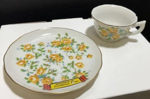 Vintage Crookston Minn. Gelbe Rosen Miniatur Teetasse & Untertasse Goldrand - Bild 1 von 6