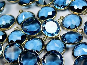 Pair Of Hydro London BT Quartz Faceted Round Cut Gold Plated Bezel Connectors - Picture 1 of 6