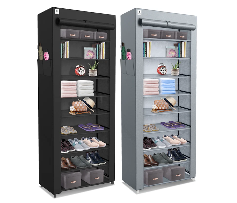 27 PAIRS 10 TIER DUSTPROOF SHOES CABINET STORAGE ORGANISER SHOE RACK STAND HOLDS - Image 1 of 1