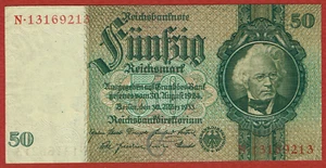BILLETE DE BANCO DEL REICH 30. 3. 1933 50 Mark Watermark David Hansemann Pick #182a CH en muy buen estado - Imagen 1 de 2