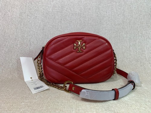 NUOVA borsa piccola fotocamera tracolla Tory Burch Kira Chevron Apple in pelle rossa