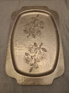 WROUGHT FARBERWARE BROOKLYN NY HAMMERED ALUMINUM ROSE ETCHED 17" PLATTER - Picture 1 of 8