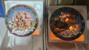 Set Of 2 1994 Bradford Exchange A Visit From St. Nick Lightup Plates - Picture 1 of 9