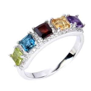 925 Sterling Silver Ring Square Amethyst Topaz Citrine Gemstone Size 8 - Picture 1 of 10