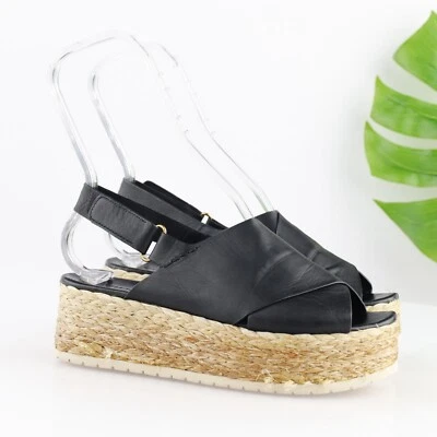 Sandalia Vince Jesson para mujer talla 7 alpargata con plataforma de cuero negro Foto 1 de 4