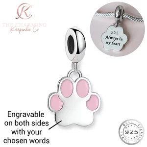 Dije estampado pata rosa perro/gato genuino plata de ley 925 grabado personalizado - Imagen 1 de 6