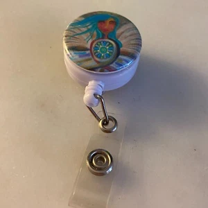 RETRACTABLE NAME TAG ID BADGE HOLDER REEL CUSTOM MADE ANGEL DESIGN WHITE - Picture 1 of 2