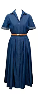 Denim Maxi Shirt Dress Size S 10 Cotton V neck with pockets Jasper Conran VGC - Picture 1 of 17