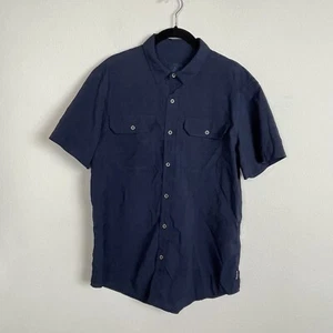 PrAna Men's Button Up Short Sleeve Size M Blue Striped Breathable - Picture 1 of 6