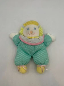 Eden Green White Polka Dot Clown Doll Rattle Cloth Plush Baby Yellow Pink Hat - Picture 1 of 8