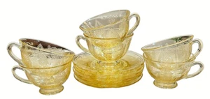FOSTORIA TROJAN TOPAZ YELLOW CUP AND SAUCER SET - SET OF 6 - Picture 1 of 3