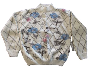 Vintage Hand Knit Floral Embroidered Wool 70s Jones New York Womens S NWT - Picture 1 of 11