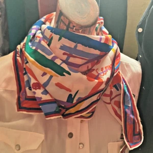 1980's Vintage 100% Silk Scarf Japan 31” Square Painted splatter look Multicolor - Picture 1 of 10