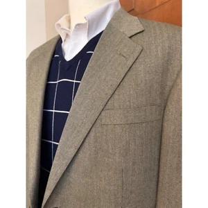 Nautica Silk Wool Sport Coat Mens 46L Olive Herringbone Two-Button Blazer Jacket - Picture 1 of 15