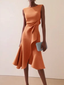 Fehaute Women's Sleeveless Day/Night Waist-Twist Dress Orange Small - Picture 1 of 5