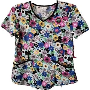 Flowers Performance Stretch Ethical fabric Scrub top Size Large w/Pockets NWT - Picture 1 of 14