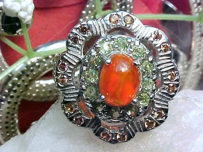 🔥 ANILLO ÓPALO MEXICANO NATURAL AAA++ 8X6mm y PERIDOTO + RODOLITO 925 SS - TALLA 7 Foto 1 de 4