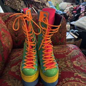 Club Exx Damengröße 8 halbhohe Neon Club Rave Plateau Sour Candy Verräter Stiefel - Bild 1 von 5