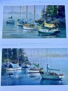 Kiff Holland Segelboote Rückzug Mystic Cove Kunstdruck 12"x20" 2er Set - Bild 1 von 15