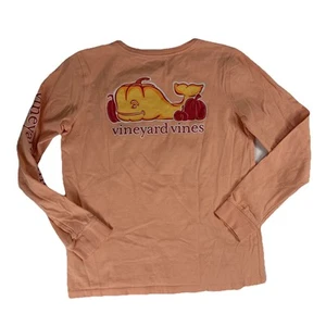 Vineyard Vines Long Sleeve Whale Logo Pocket T-Shirt Pumpkins Orange Girls L - Picture 1 of 4