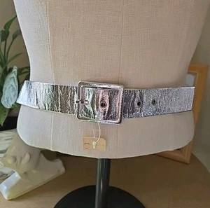 Vintage Metallic Silver Ladies Belt 1970s Adjustable Buckle. NWT - Picture 1 of 13