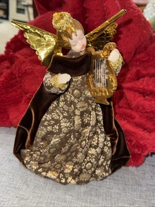 Vintage Wachs 9,5" Engel Germany Koestel Baumspitze Ornament hält Harfe Instrument - Bild 1 von 10