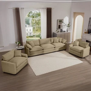 Tan Corduroy Sofa Set: Luxury Living Room Furniture - Picture 1 of 19