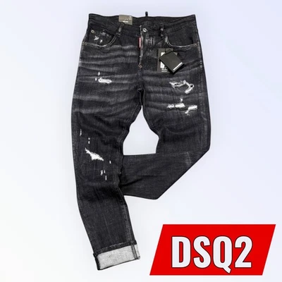 New DSQ2 Black Slim Fit Men's Slim Fit Stretchy Washed Denim Jeans - Image 1 of 3