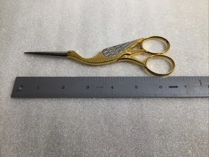 J A Henkels Embroidery Gold Plated Crane Scissors Germany - Picture 1 of 6