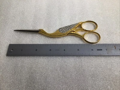 J A Henkels Embroidery Gold Plated Crane Scissors Germany - Image 1 of 4