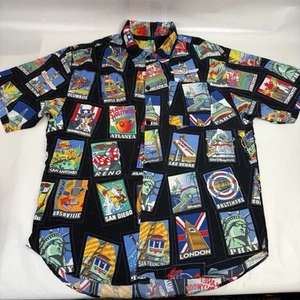 Vintage 90’s Planet Hollywood Hawaiian Shirt LARGE Postcards 100% Rayon - READ - Bild 1 von 7