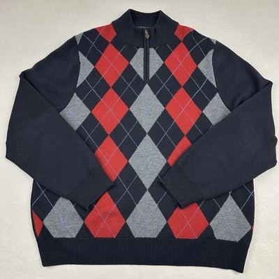 Brooks Brothers Sweater Men Extra Large Blue Argyle 1/4 Zip Pullover Knit Wool * - Image 1 of 4